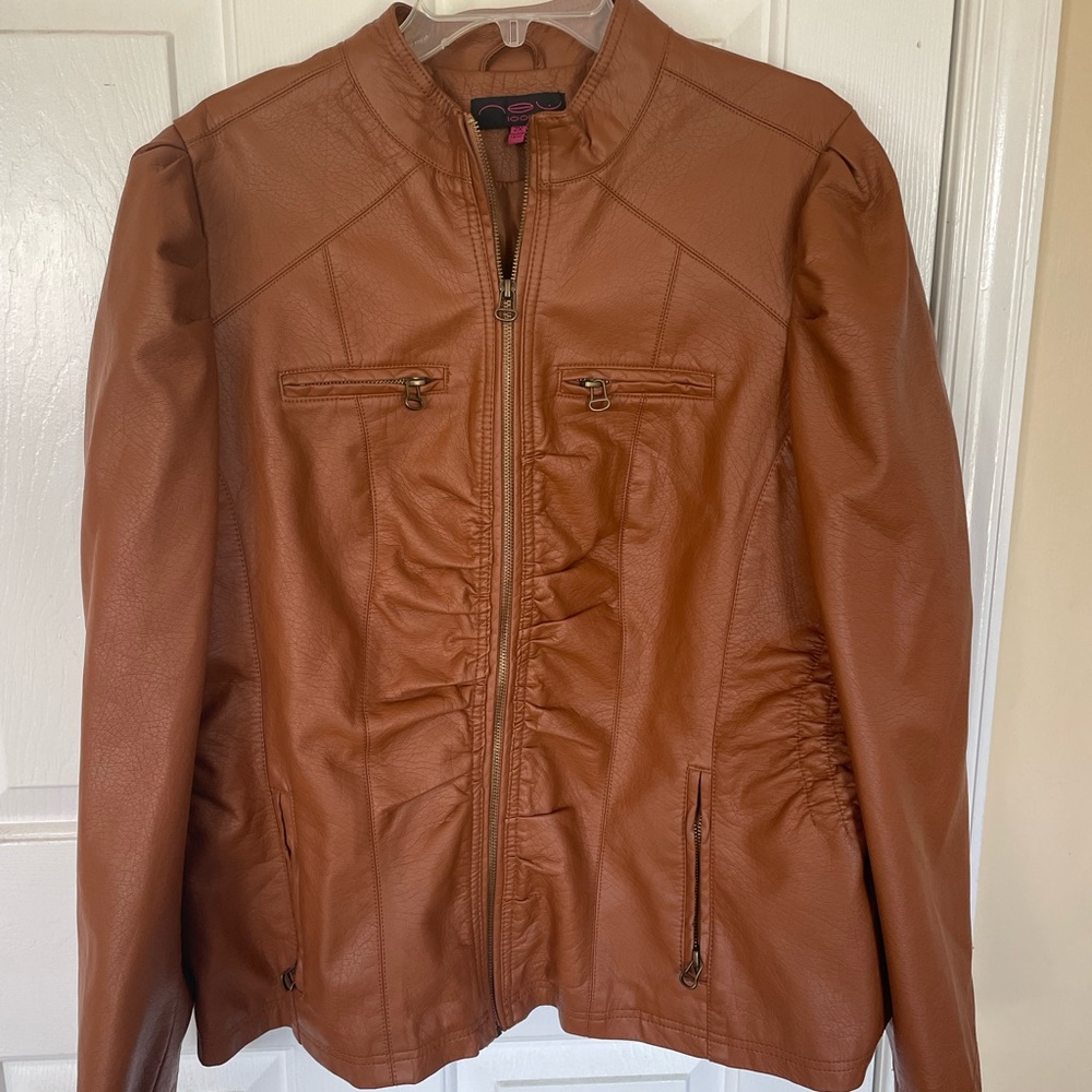 Brown faux leather jacket with rouching detailing size 2x